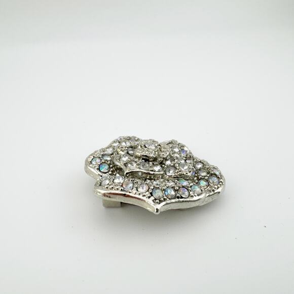 Vintage Silver Rose Brooch Aurora Borealis Rhinestone Flower Pin - Picture 4 of 7